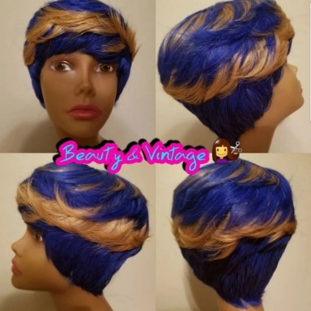 100% Human hair pixie cut wig +
 Custom Color
Hand